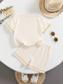 Baby Boy Casual Minimalist T-Shirt Set With Cartoon Pattern, Suitable For Summer,Fall Clothes - Multicolor - View 2