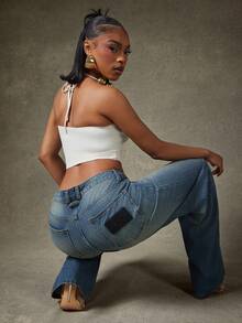Denimoi Women's Casual Washed Distressed Wide Leg Jeans - Light Wash - View 5