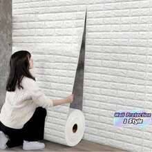 5 Rolls Foam Wall Sticker With Brick Pattern Design, Peel-And-Stick Wallpaper, Suitable For Living Room, Bathroom, Kitchen, Bedroom Home Decoration, Bathroom Wall Sticker, Kitchen Decor, Easy-To-Install Tiles. - multicolor - View 1