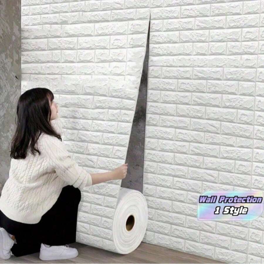 5 Rolls Foam Wall Sticker With Brick Pattern Design, Peel-And-Stick Wallpaper, Suitable For Living Room, Bathroom, Kitchen, Bedroom Home Decoration, Bathroom Wall Sticker, Kitchen Decor, Easy-To-Install Tiles. - multicolor - View 1