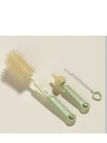 Newborn Bottle Brush 3-Piece Set, Baby Silicone Bottle Brush, Baby Pacifier Cleaning, Straw Tool, Pacifier Brush, Cleaning Cup Set - Multicolor - View 5