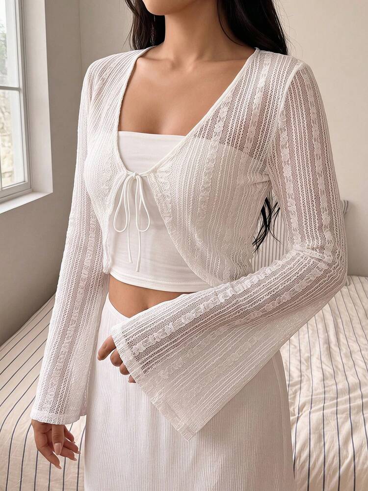 SHEIN MOD プラスサイズ Vネック フレアスリーブ リボン付き ブラウス