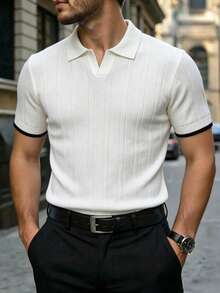 Manfinity Mode Men's Solid Color Short Sleeve Knit Top - White - View 1
