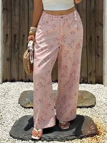 Dazy Plus Dark Wash Blue Back Pocket Bow Embroidery Straight Leg Denim Shorts Spring Summer - Pink - View 2