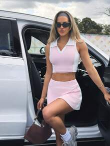 Dewbera Dewbera Women's Colorblock Cropped Tank Top And Skirt Golf Outfit Set - Multicolor - View 6