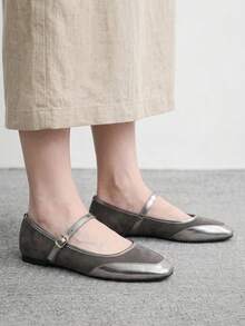 CUCCOO BIZCHIC Elegant Minimalist Square Toe Flat Shoes, Casual Minimalist Comfortable Flats For Women, Suitable For Commuting And Formal Occasions - Dark grey, - View 4