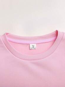 SHEIN 青少年女孩粉綠色龍蝦條紋字母印花寬鬆休閒街頭風運動衫 - 粉色 - 查看 5