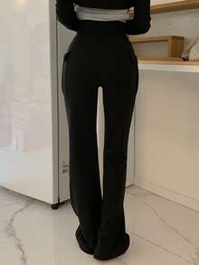 Dazy Tall Celana Panjang Wanita Slim Fit Elegan dengan Dekorasi Saku untuk Musim Gugur - Hitam - View 2
