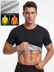 Gym Rark ملابس علوية ساونا رجالي بسحاب وأكمام قصيرة، توب ضاغط، تحكم في البطن، تشكيل الجسم، تمرين الجيم، تي شيرت لياقة لفقدان الوزن، بدلة رياضية ضيقة للتعرق - فضي - مشاهدة 3