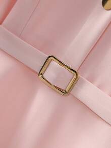 Franclia Ruffle Sleeve Solid Color Minimalist Fashion Waist Cinched A-Line Dress, Pink - Pink - View 3
