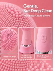 JMMO Pink Facial Cleansing Brush, Electric Face Scrubber With Charging Base, Waterproof Skin Care Tool For Deep Pore Cleansing, Gentle Exfoliating Massager For All Skin Types - Multicolor - View 3