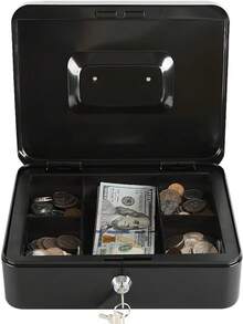 Black Metal Cash Box With Anti-Theft Combination Lock, Detachable Tray For Storing Cash, Coins And Valuable Items, Lightweight And Compact, Sturdy Metal Material, Strong Durability, Suitable For Stores, Offices And Homes, Used For Storing Cash - Black - View 6