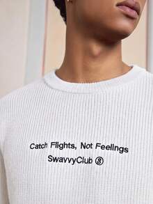 SWAVVY 時尚標語刺繡男士毛衣 - 白色 - 查看 5