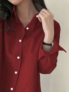 DAZY Women's Casual Solid Color Drop Shoulder Long Sleeve Business Blouse,Long Sleeve Tops,Fall Clothes - Burgundy - View 3