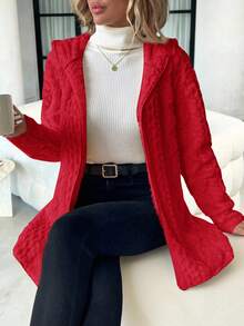 SHEIN Clasi 女款連帽紋理保暖內裡夾克 - 紅色 - 查看 6