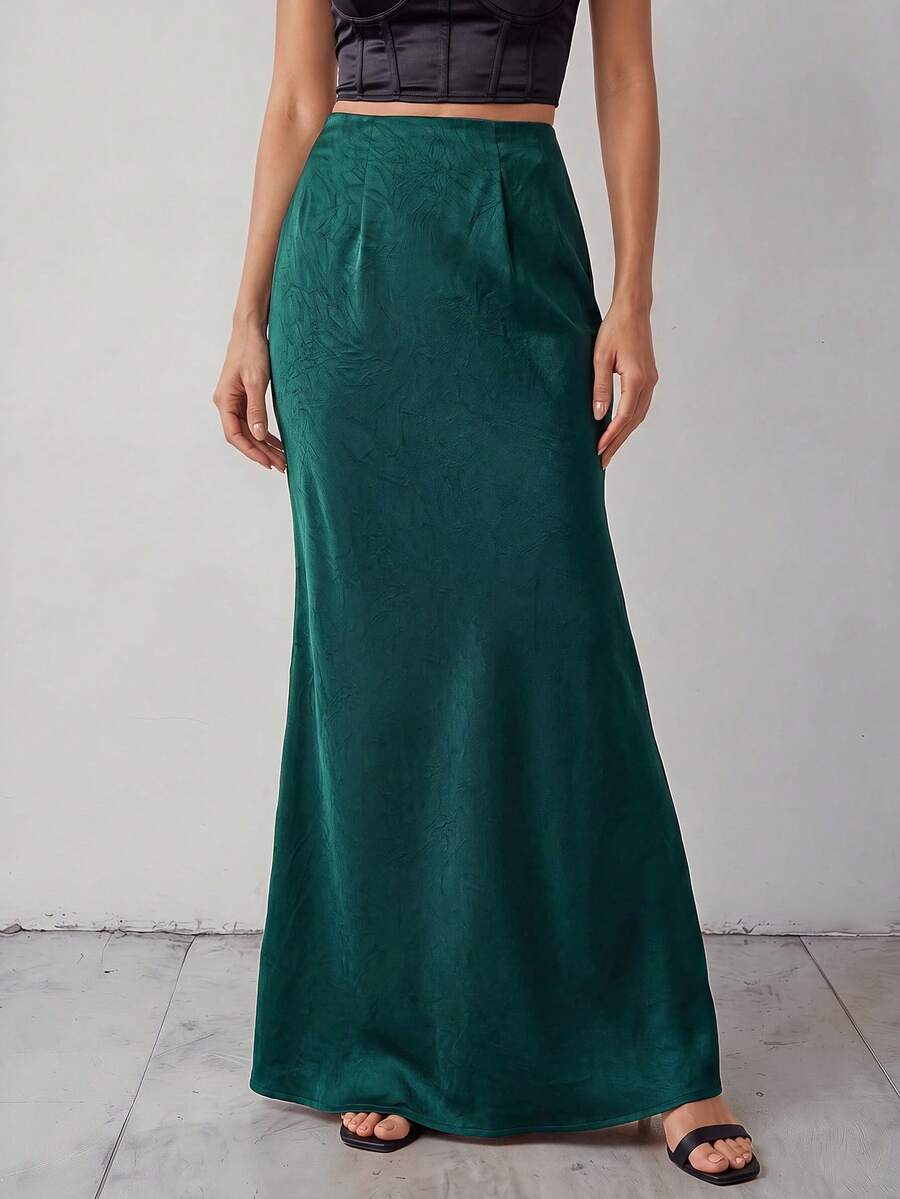 Chiquease Falda de fiesta plisada para mujer con unicolor y abertura lateral - Verde - Ver 1