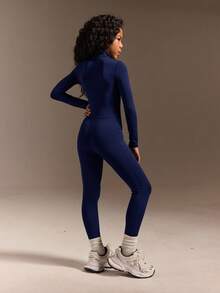 This Sleek Black Jumpsuit For Tween Girlsfeatures A Form-Fitting Design That Elegantly Contours The Body. Crafted From Stretchy And Comfortable, Dance - Navy Blue - View 3