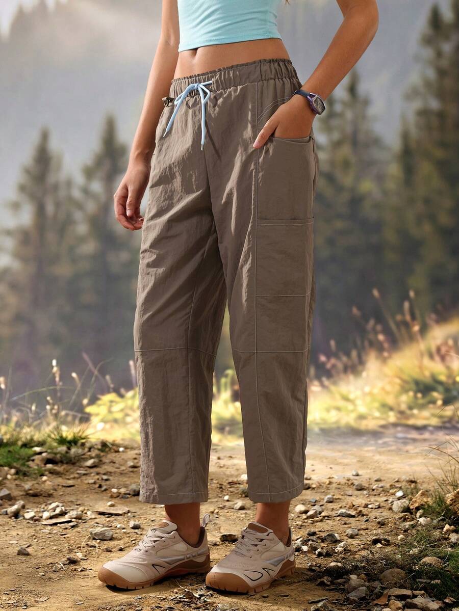 Exploreva Exploreva Women's Drawstring Waist Pocket Casual Versatile Daily Outdoor Hiking Pants - Grey - View 1