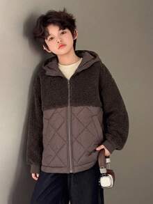DAZY Tween Boy Winter Casual Versatile Hooded Jacket Fall - Brown - View 7