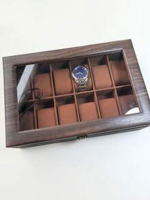 1 pieza Caja de almacenamiento de relojes de cuero, caja de relojes con tapa a prueba de polvo, caja de colección de relojes de alta gama para el hogar, regreso a la escuela - Multicolor - Ver 2