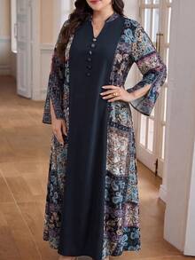 Al Najma 大尺碼女款佩斯利印花拼接阿拉伯風洋裝 - 彩色 - 查看 4