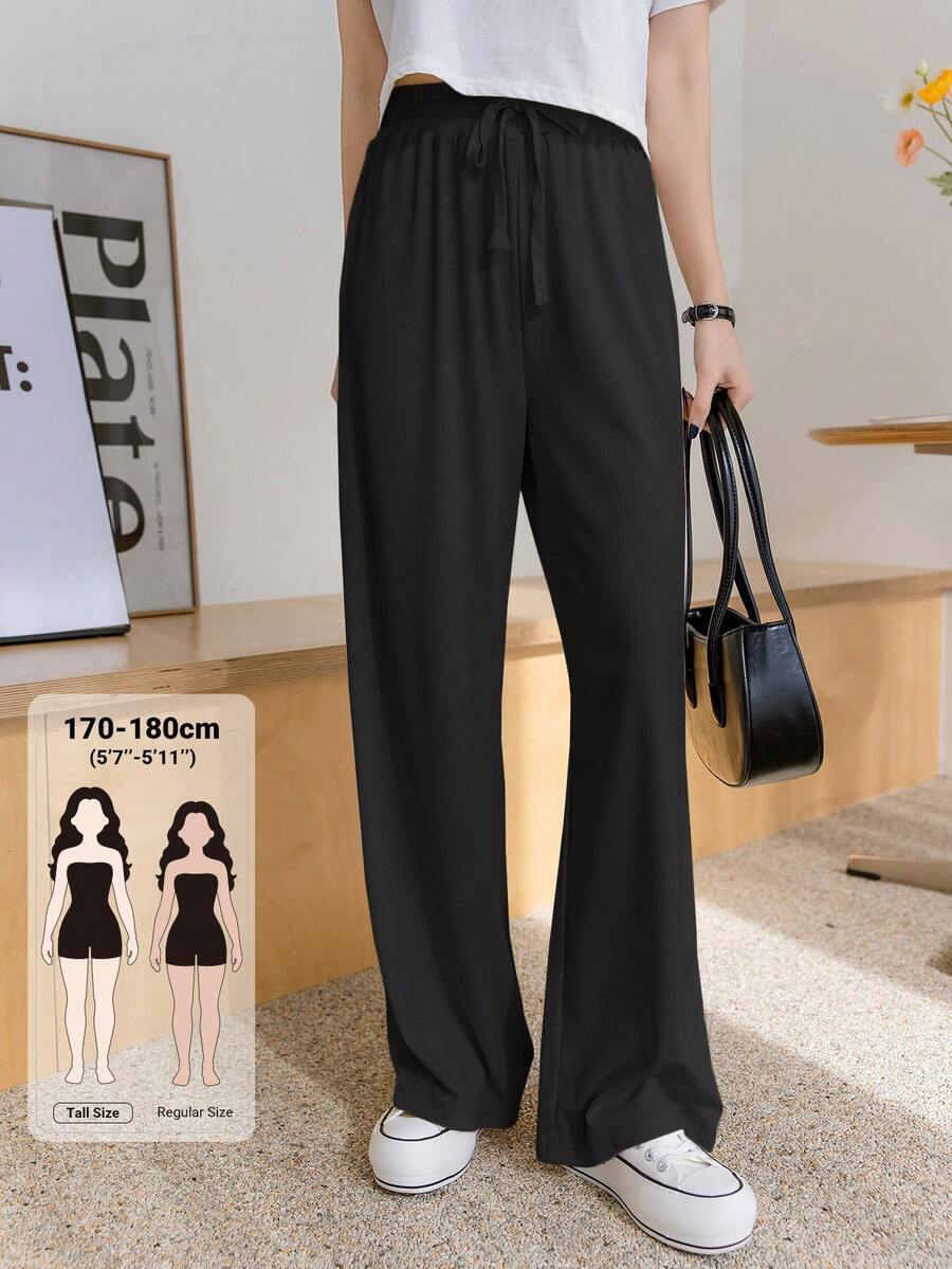 Dazy Tall Women's Casual Elastic Waist Drawstring Tie Long Pants For Daily Lounge Wear Autumn Black - Black - View 1
