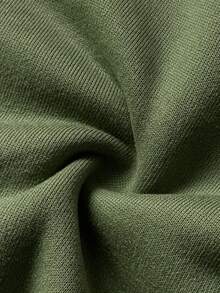 SHEIN Vintaside Kids 女嬰休閒純色保暖內裡連帽拉鍊外套，適合秋冬穿著 - 軍綠色 - 查看 5