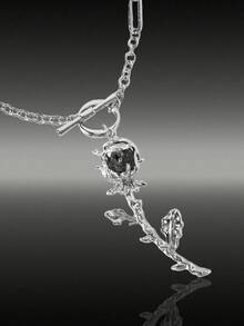 MortiRose Silver Rose Asymmetric Size Stone Pendant Personalized Necklace - Silver - View 6