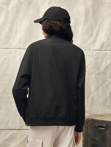 宽松男士拉链飞行员夹克，外出时尚黑色长袖棒球夹克，适合朋友、丈夫、男朋友的礼物，秋季 - 黑色 - 查看 3