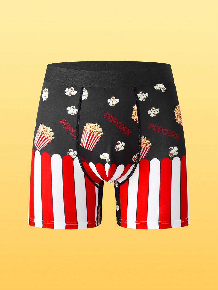 Notgurli Men's Boxer Briefs Funny Popcorn Print Long Underwear - Multicolor - View 1