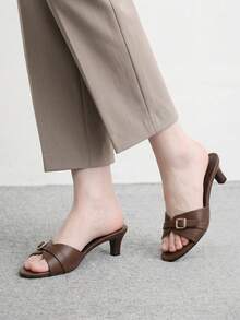 CUCCOO BIZCHIC Zapatos de mujer con punta redonda, sandalias de tacón alto elegantes de color marrón para ir al trabajo, uso casual de primavera y verano con estilo Old Money - Marrón Chocolate - Ver 6