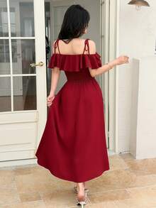Feyla Vestido de mujer con volantes elegantes - Rojo - Ver 8