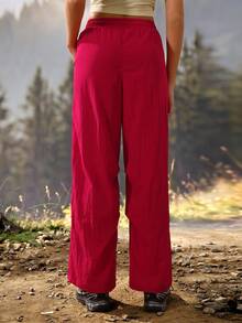 Exploreva Exploreva Women's Drawstring Waist Cuffed Outdoor Long Pants - Red - View 2