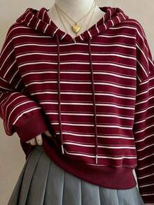 Lalippa Striped Digital Print Fashion Minimalist Drop Shoulder Hooded Long Sleeve Sweatshirt, Gift For Friends - Multicolor - View 4