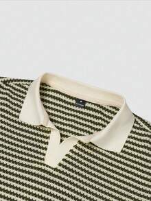 Manfinity Homme Men's Striped Patchwork Casual Versatile Commuting Short Sleeve Polo Shirt - Multicolor - View 3