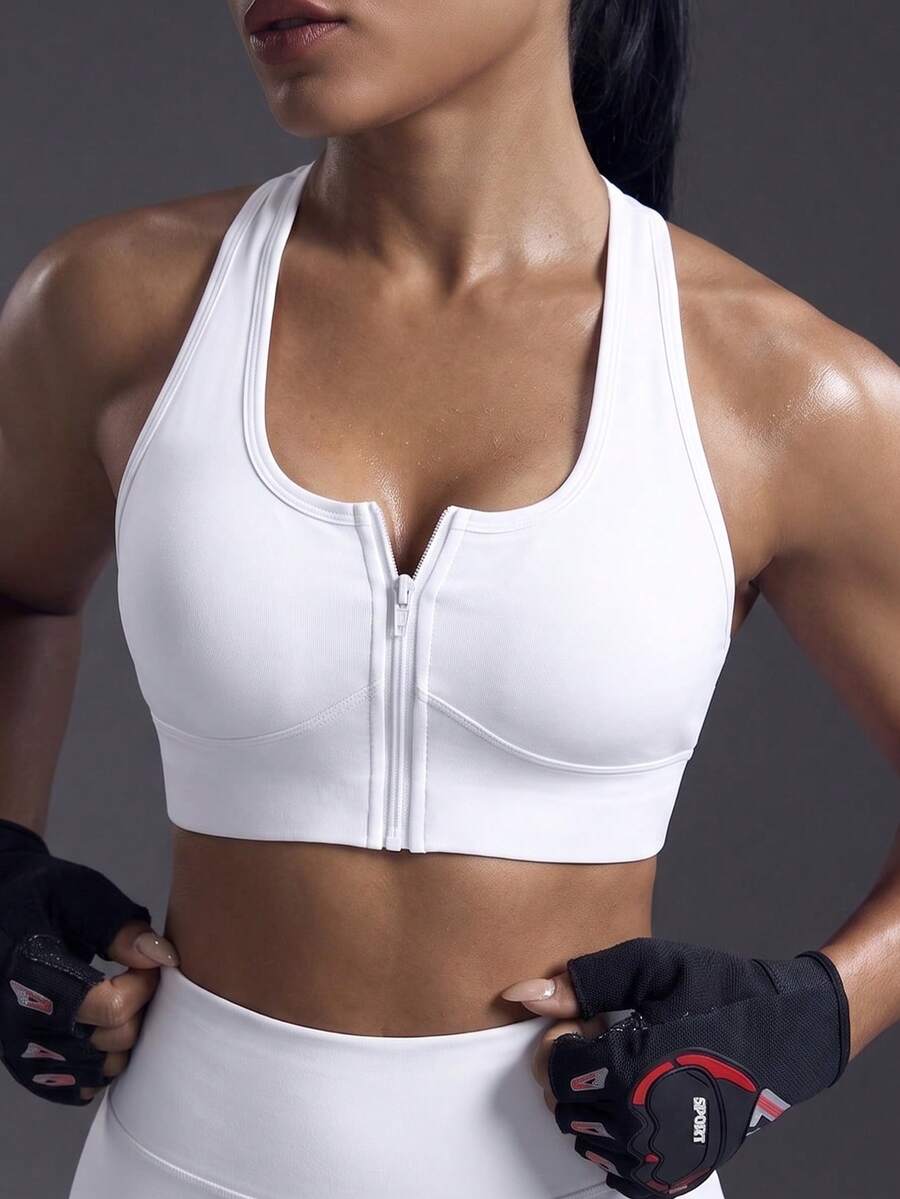 Powerista Sujetador deportivo con cremallera de espalda abierta con tira cruzada - Blanco - Ver 1