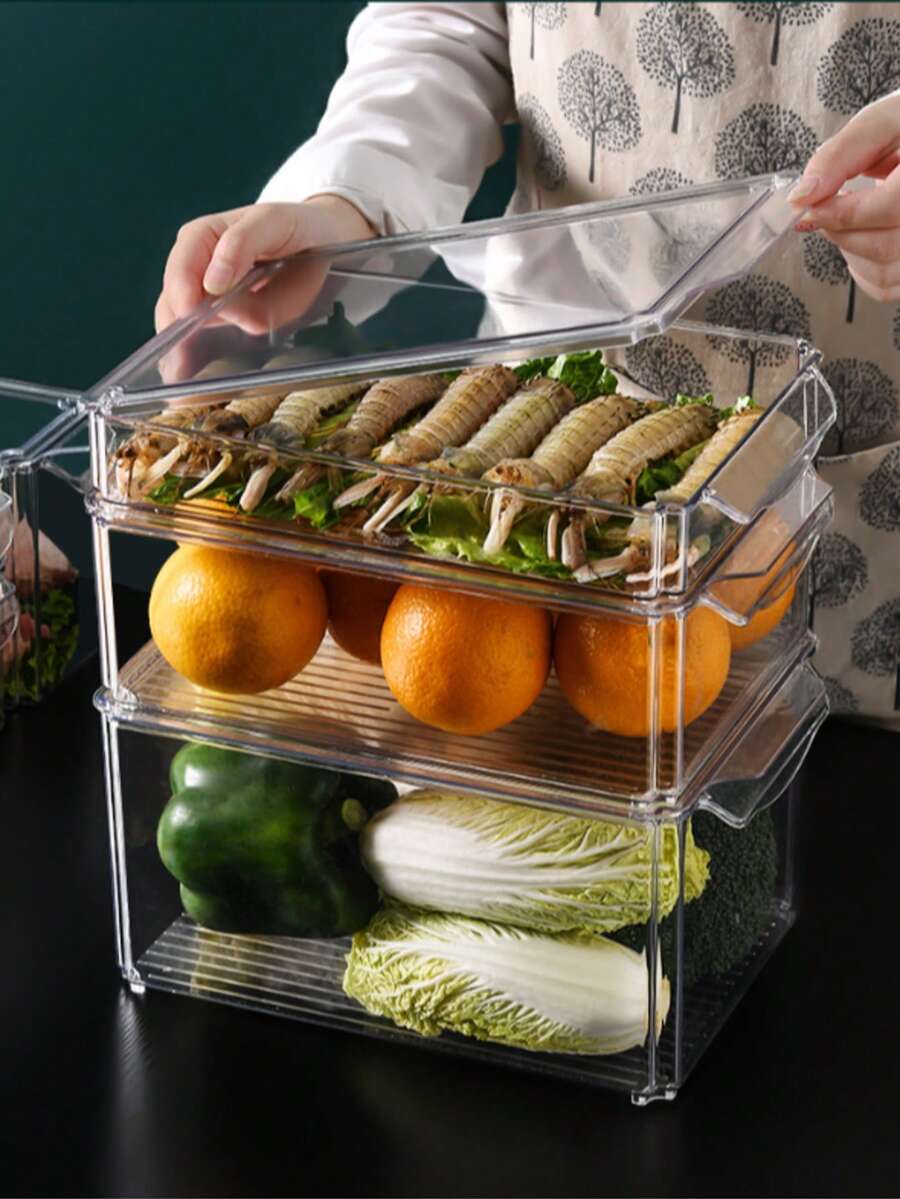 Set 10 Kotak Penyimpanan Dapur Transparan dengan Tutup, Terbuat dari Bahan PET. Kotak Penyimpanan Makanan yang Dapat Ditumpuk Ini Cocok untuk Dapur, Ruang Penyimpanan Makanan, Lemari, Rak, Teras, Perkemahan Luar Ruangan, Pesta, Makan Malam, Rumah, dan Restoran. - MultiWarna - View 1