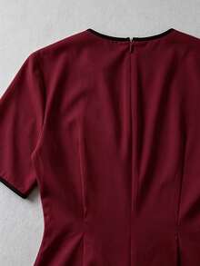 Franclia Blus Wanita Motif Blok Warna dengan Dekorasi Mutiara Imitasi, Kasual, Serbaguna untuk Pemakaian Sehari-hari - Burgundy - View 4