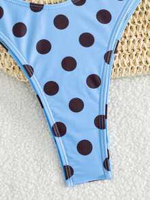 SHEIN Swim 女款夏季海灘波點印花性感時尚比基尼兩件式泳衣套裝 - 藍色 - 查看 5
