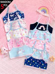 [5pcs Random Assortment]Girls' Sweet Fashion Multi-Color Underwear, Patterns Cartoon Graphic White, Pink Ribbon Sweet, Made Of Soft All Seasons - Multicolor - View 3