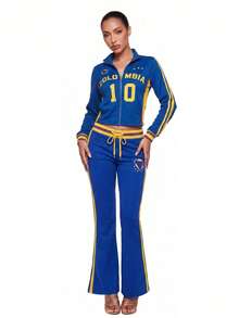 SHEIN ICON 秋季女款運動字母數字印花休閒日常長袖運動衫 - 彩色 - 查看 5