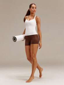 GLOWMODE FeatherFit™ Adjustable Halter Backless Twist Back Tank Top Low Impact Yoga Pilates Daily Removable Cups - White - View 6