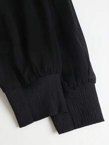 GlowEve Autumn Elegant Pearl Decor Chiffon Patchwork V-Neck Button-Down Lantern Long Sleeve Women's T-Shirt - Black - View 8