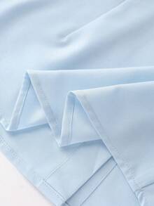 Franclia Damen Mode Perlen Schleife Dekor V-Ausschnitt Falten Taille Langarm Bluse - Blau - Übersicht 5