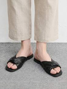 CUCCOO CHICEST 女款軟底扭結拖鞋 平底百搭通勤沙灘鞋 - 黑色 - 查看 6