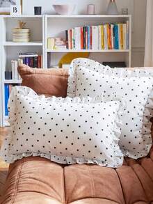 1pc Pink Polka Dot Print Lace Pillowcase/Cushion Cover, 100% Polyester Fabric, Soft And Breathable, No Pillow Insert Included, Suitable For Casual Home Decor, Indoor Sofa, Bedroom, Dorm, Bedding. Machine Washable, Suitable For All Seasons. - Multicolor - View 3