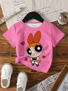 THE POWERPUFF GIRLS X SHEIN 少女卡通印花短袖休閒T恤 - 彩色 - 查看 15