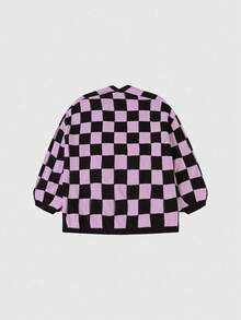 Franclia Cardigan Rajut Kasual Longgar Lengan Panjang Motif Kotak-kotak Wanita, Musim Gugur/Dingin - MultiWarna - View 2