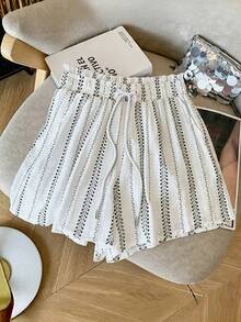 Resyla Loose Regular Chiffon Drop Shoulder Long Sleeve Shirt + Shorts Set - White - View 4