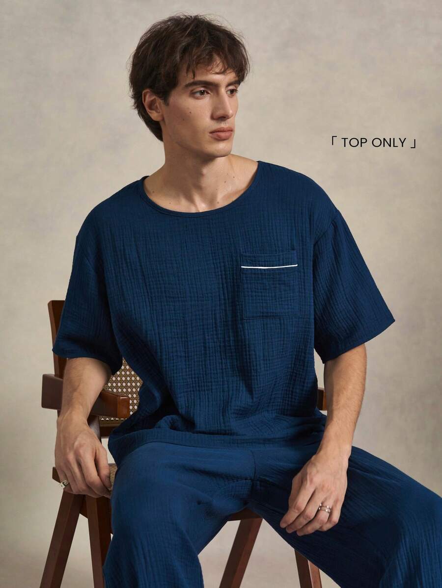 EverLounge Men's Minimalist Solid Color Casual Loungewear Top - Royal Blue - View 1